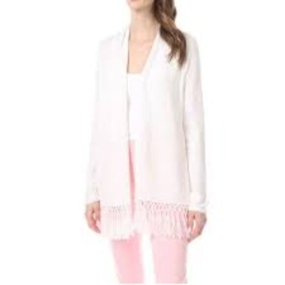 Lilly Pulitzer Tatum Long Sleeve White Women's XS Cardigan Sweater with Fringe - Picture 1 of 9